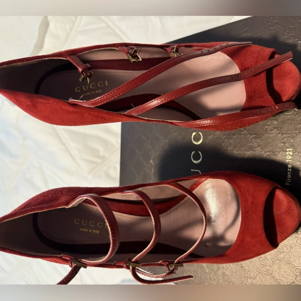 Gently Worn Red Suede Gucci Platform Stilettos - Picture 5 of 6